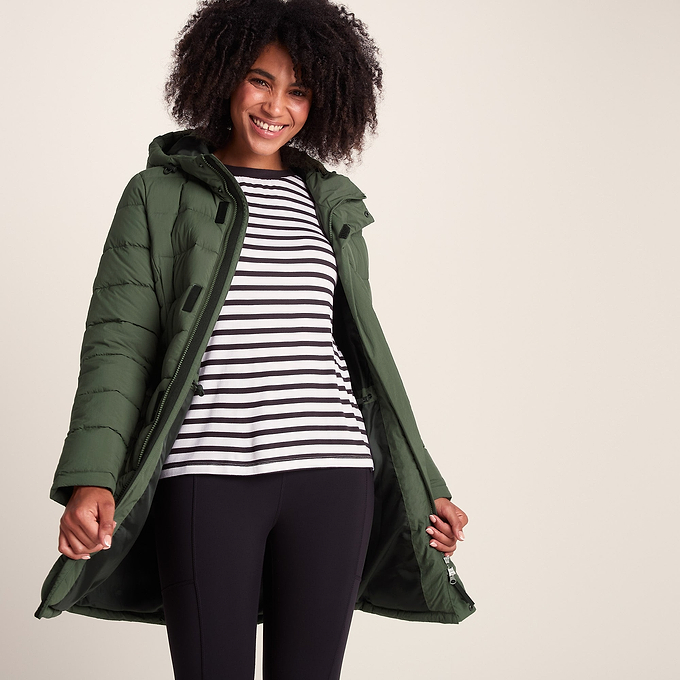 Kirkham Womens Padded Long Jacket - Dark Green