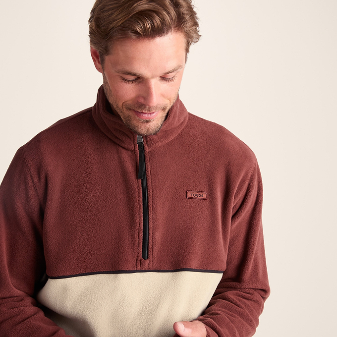 Kirton Mens Fleece Zip Neck - Port/Hazelnut