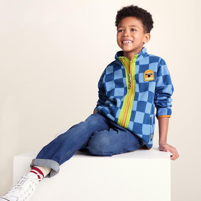 Lacaune Kids Shaun the Sheep Fleece Zip Jacket - Bluebell/Night Blue Checkerboard