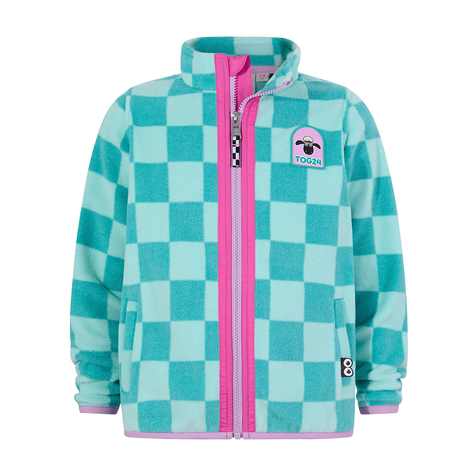 Lacaune Kids Shaun the Sheep Fleece Zip Jacket - Spearmint/Bubblegum Checkerboard