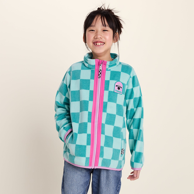 Lacaune Kids Shaun the Sheep Fleece Zip Jacket - Spearmint/Bubblegum Checkerboard