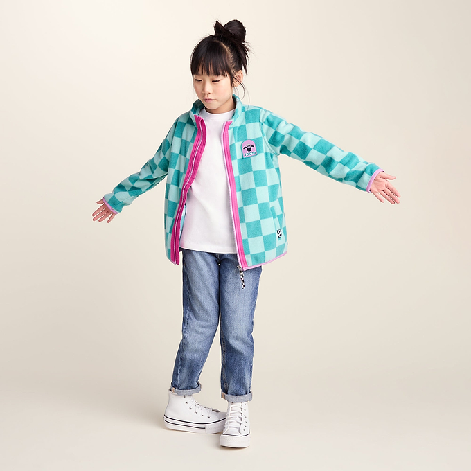 Lacaune Kids Shaun the Sheep Fleece Zip Jacket - Spearmint/Bubblegum Checkerboard