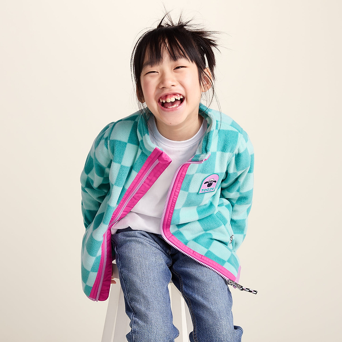 Lacaune Kids Shaun the Sheep Fleece Zip Jacket - Spearmint/Bubblegum Checkerboard