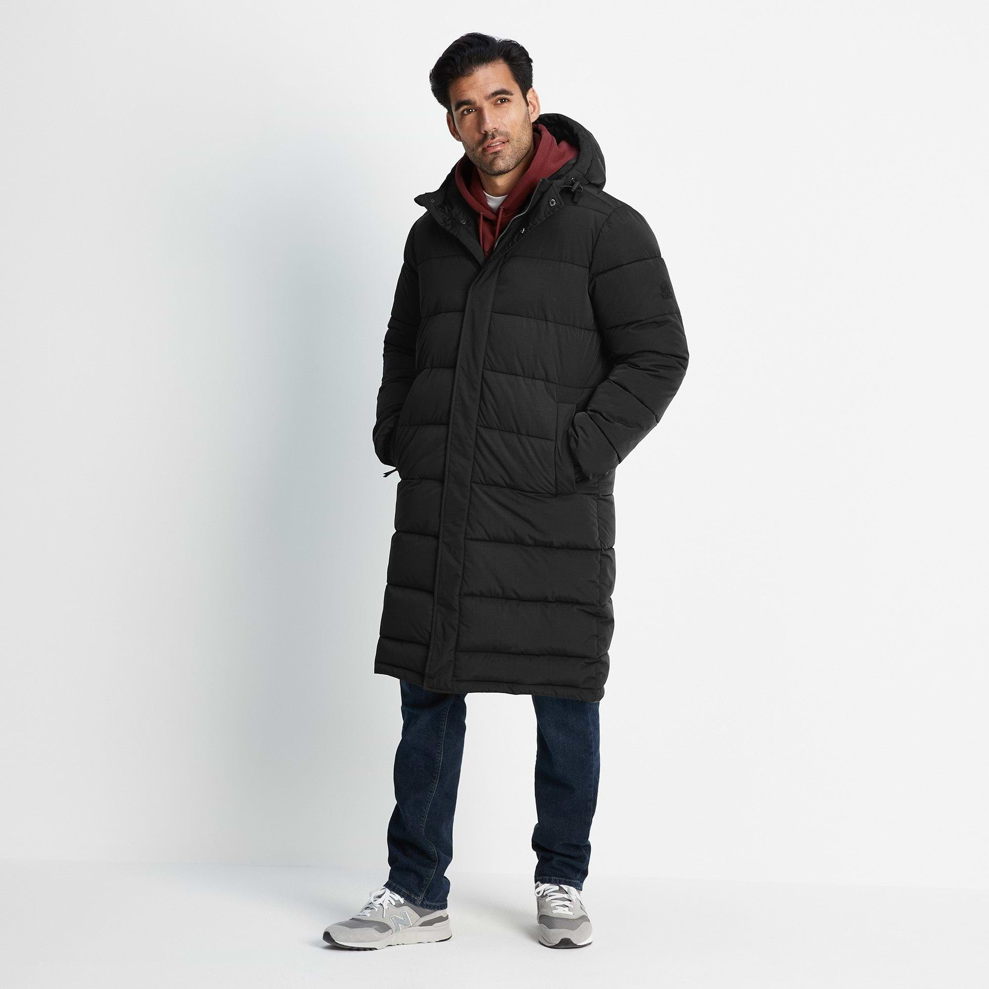 Mens long black padded coat online