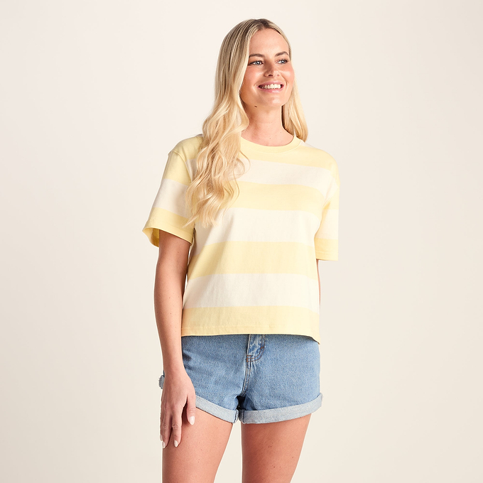 Lani Womens 100% Cotton Supersoft Boxy Fit T-Shirt - Butter Yellow Stripe