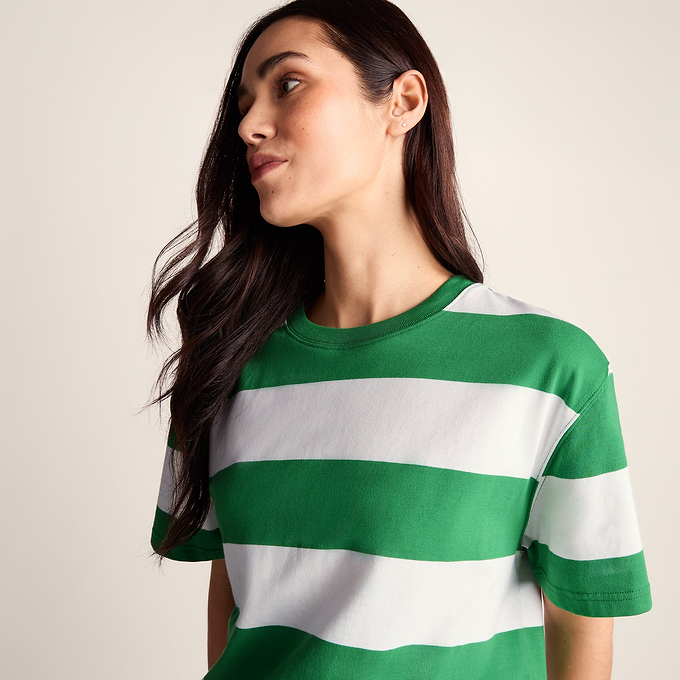 Lani Womens 100% Cotton Supersoft Boxy Fit T-Shirt - Sage Stripe