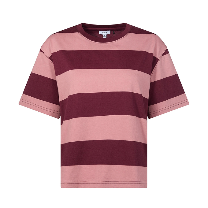 Lani Womens 100% Cotton Supersoft Boxy Fit T-Shirt - Black Raspberry Stripe