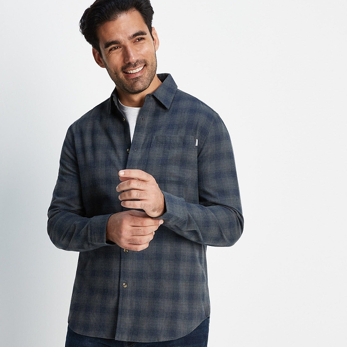 Latham Mens Flannel Long Sleeve Shirt - Dark Indigo Check