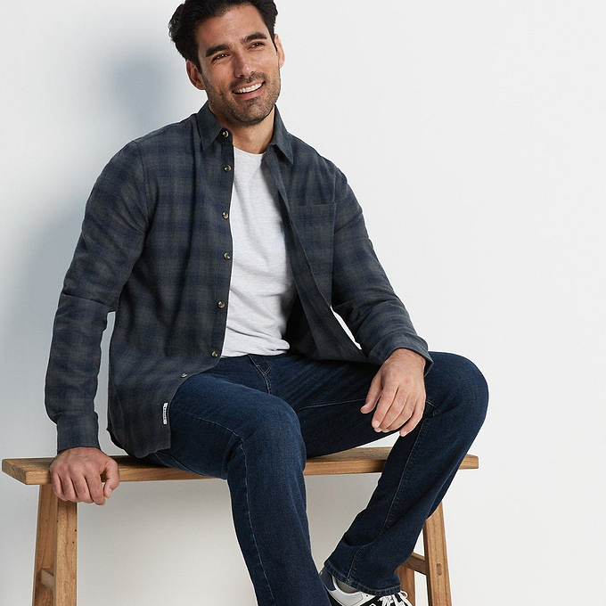 Latham Mens Flannel Long Sleeve Shirt - Dark Indigo Check