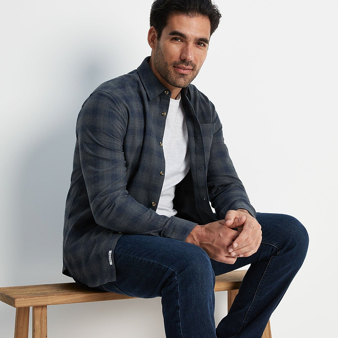 Latham Mens Flannel Long Sleeve Shirt - Dark Indigo Check