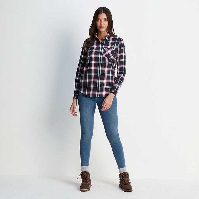 Laurene Womens Flannell Check Shirt LS - Dark Indigo/Magenta Pink Check