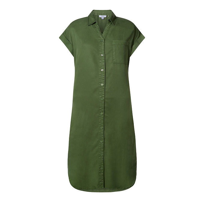 Lenira Womens Relaxed Fit Luxurious Tencel Lyocell Shirt Dress - Dark Matcha