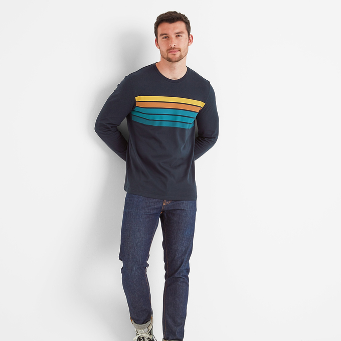 Lewes Mens Long Sleeve T-Shirt - Dark Indigo/Marine Blue