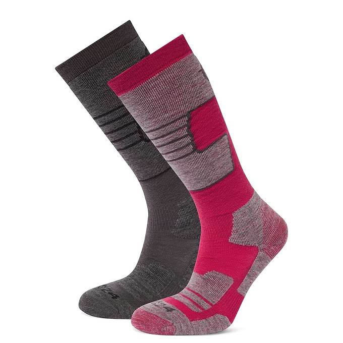 Linz 2 Pack Womens Ski Socks - Dark Grey Marl/Dark Pink