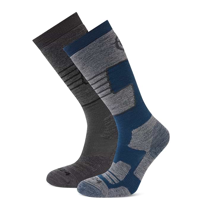 Linz 2 Pack Womens Ski Socks - Dark Grey Marl/Jewel Blue