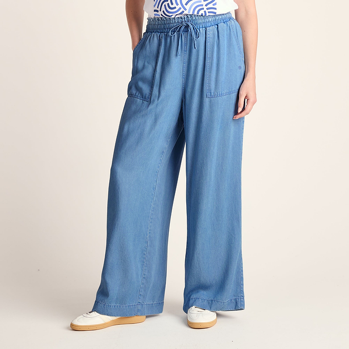 Lucy Womens Wide Leg Denim Look Trousers - Faded Indigo