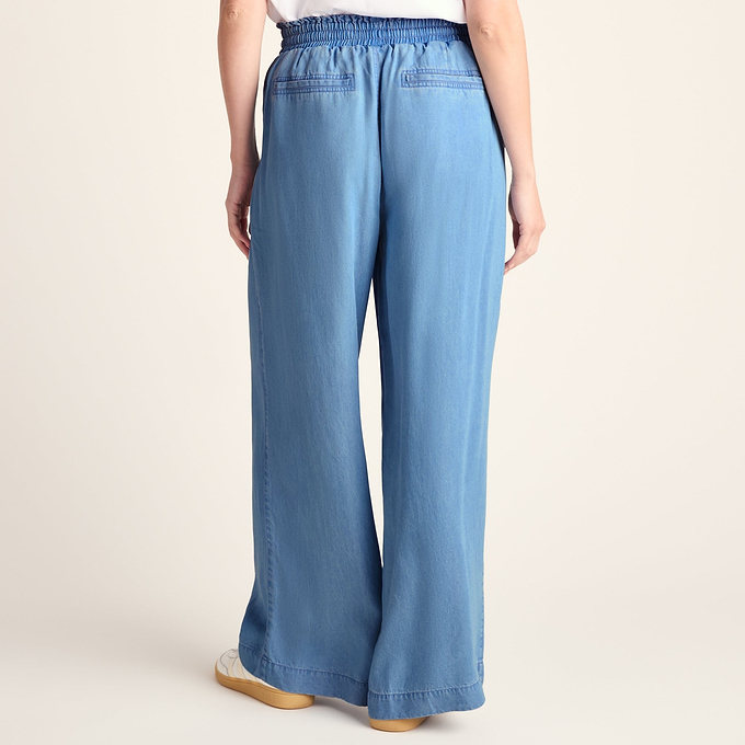 Lucy Womens Wide Leg Denim Look Trousers - Faded Indigo