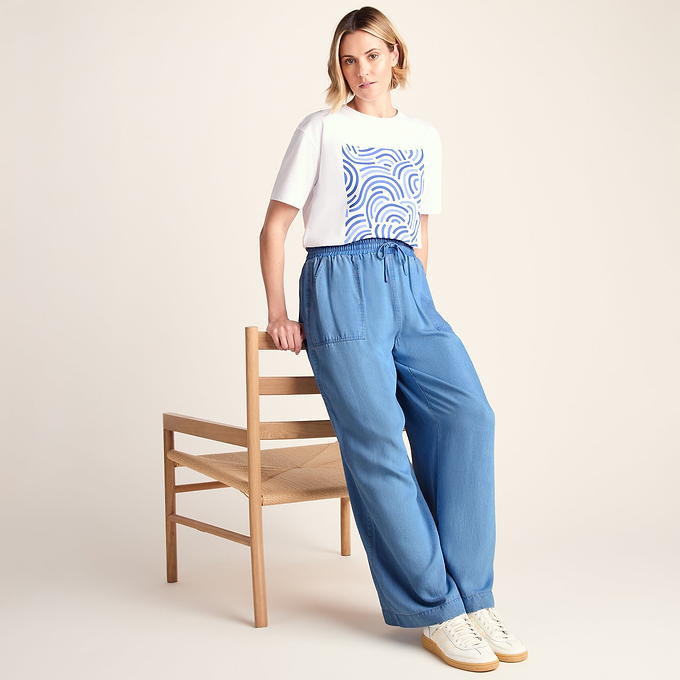 Lucy Womens Wide Leg Denim Look Trousers - Faded Indigo