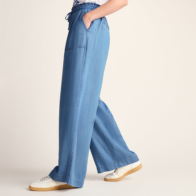 Lucy Womens Wide Leg Denim Look Trousers - Faded Indigo