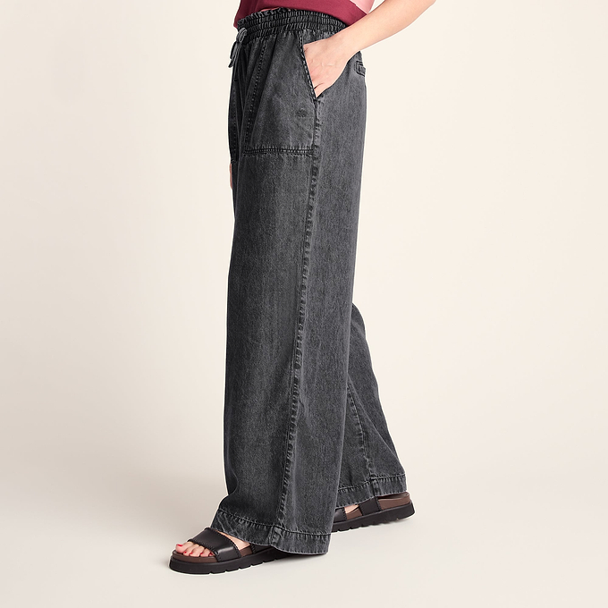 Lucy Womens Wide Leg Denim Look Trousers - Washed Black