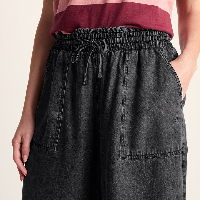 Lucy Womens Wide Leg Denim Look Trousers - Washed Black