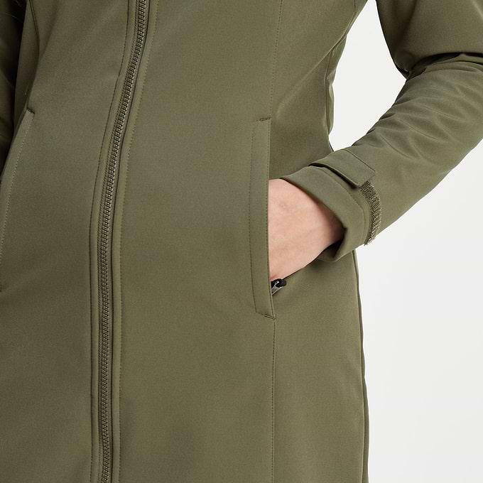 Marina Womens Extra Long Softshell Jacket - Khaki