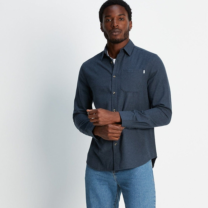 Markham Mens Flannel Long Sleeve Shirt - Dark Indigo Marl