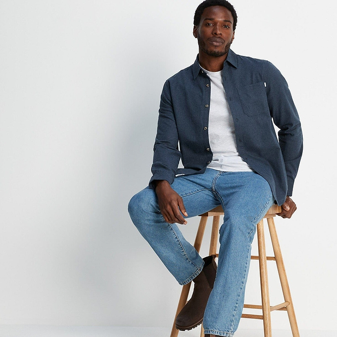 Markham Mens Flannel Long Sleeve Shirt - Dark Indigo Marl