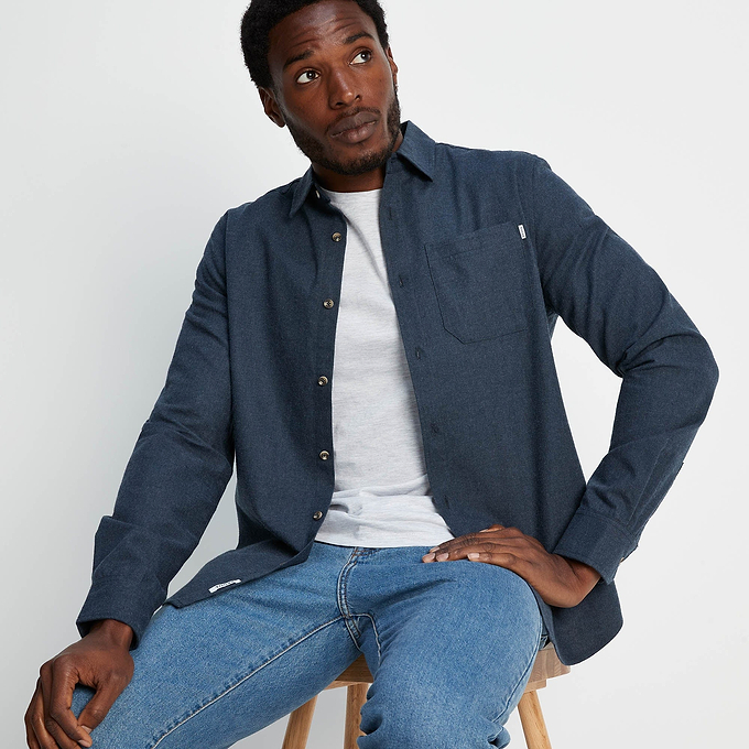 Markham Mens Flannel Long Sleeve Shirt - Dark Indigo Marl