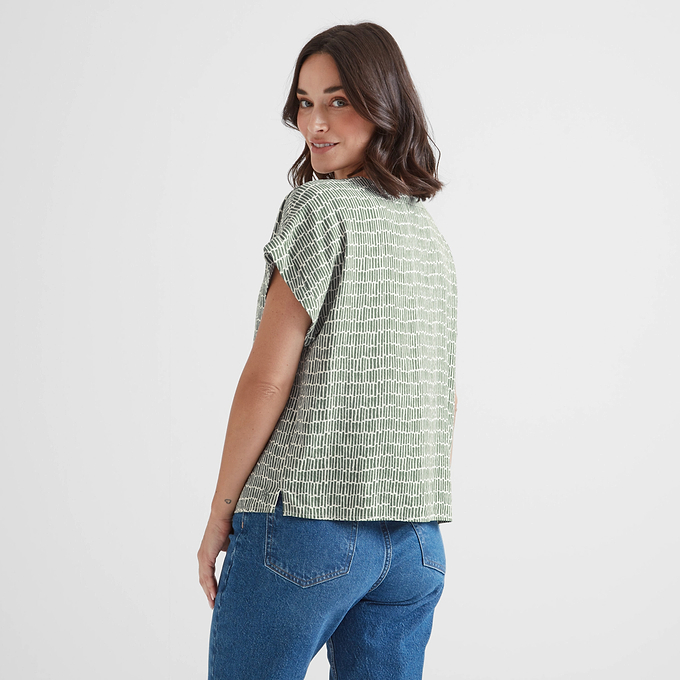 Meredith Womens Shirt Short Sleeve - Green Dash Print