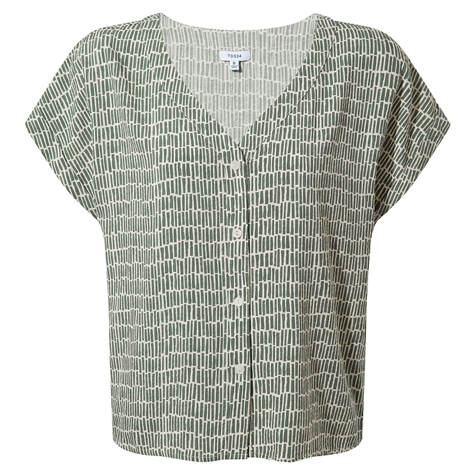Meredith Womens Shirt Short Sleeve - Green Dash Print