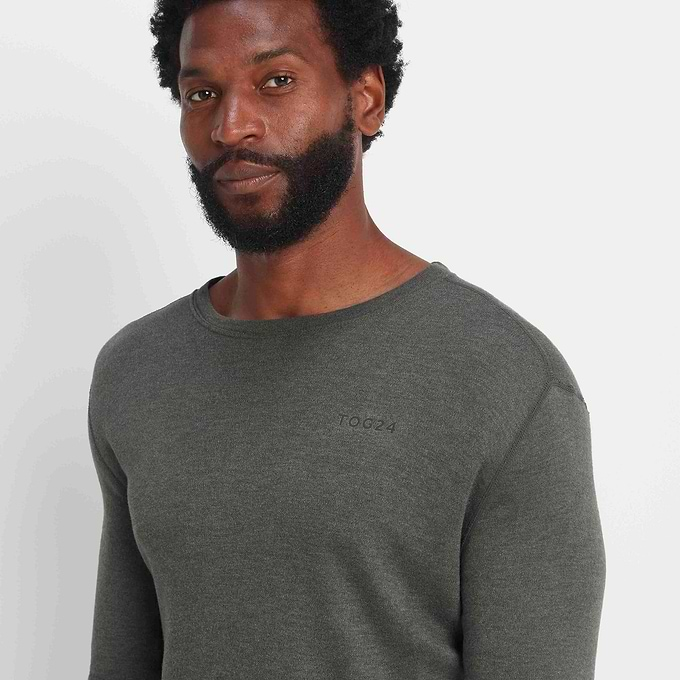 Meru Mens Cashmere Touch Base Layer Crew Neck - Dark Grey Marl