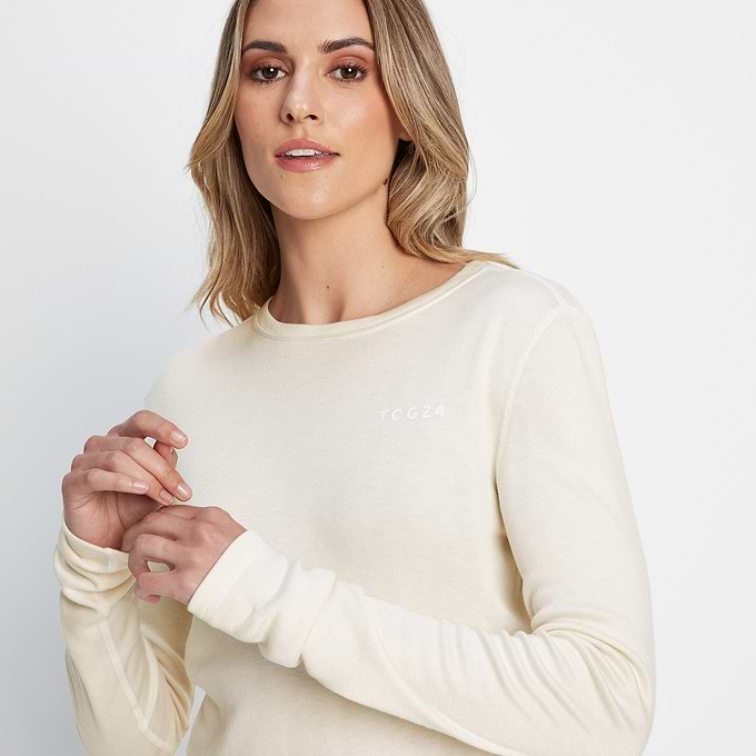 Meru Womens Cashmere Touch Base Layer Crew Neck - Off White