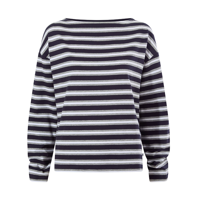 Misty Womens Supersoft Cotton Striped Boat Neck T-Shirt - Deepest Blue Stripe