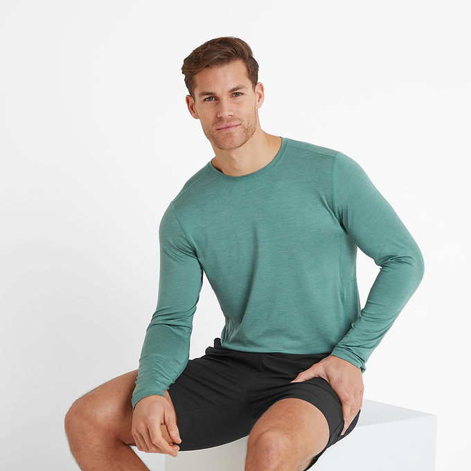 Mittel Mens Tech Long Sleeve Top - Seafoam Green Marl