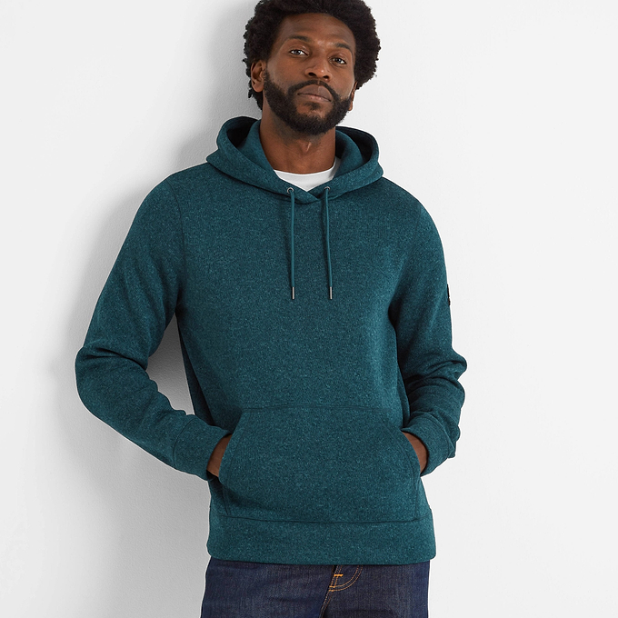 Mosby Mens Knitlook Fleece Hoody - Petrol Green Marl