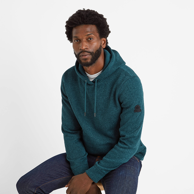 Mosby Mens Knitlook Fleece Hoody - Petrol Green Marl