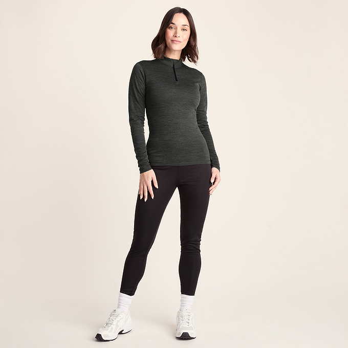 Nevis Womens Merino Base Layer Zip Neck - Grey Marl