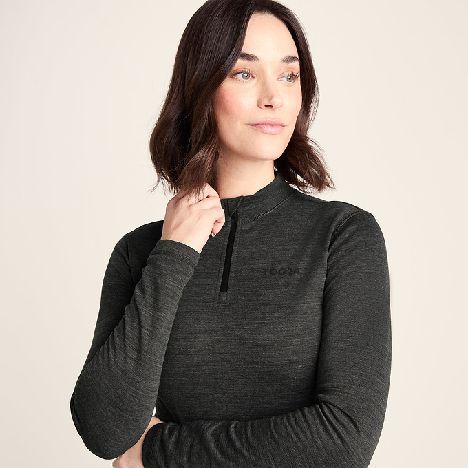 Nevis Womens Merino Base Layer Zip Neck - Grey Marl
