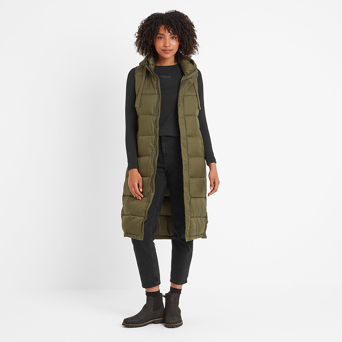 Newall Womens Long Padded Gilet - Khaki