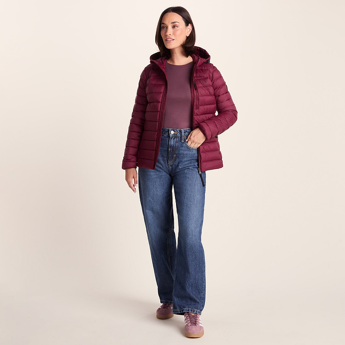 North Womens Down Hooded Jacket - Burgundy