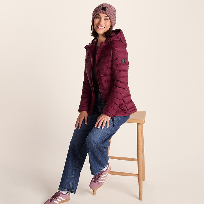 North Womens Down Hooded Jacket - Burgundy