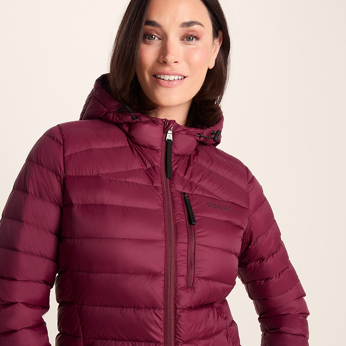 North Womens Down Hooded Jacket - Burgundy