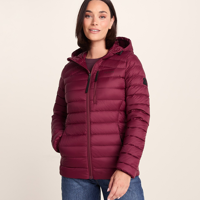 North Womens Down Hooded Jacket - Burgundy