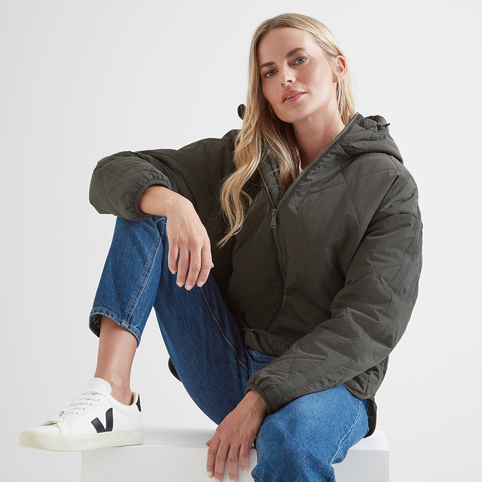 Orford Womens Hooded Packaway Padded Jacket - Washed Black