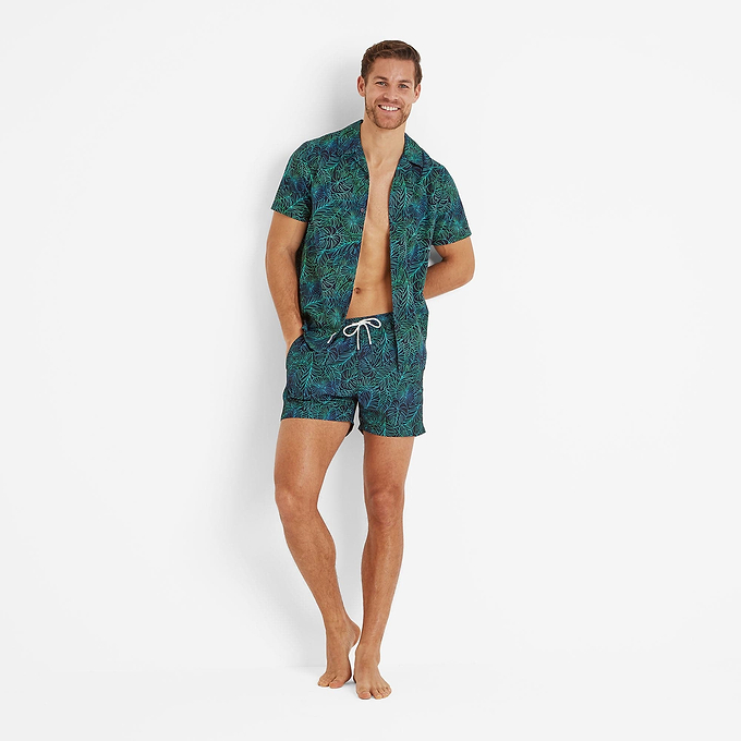 Otto Mens Short Sleeve Shirt - Dark Indigo Tropical Print