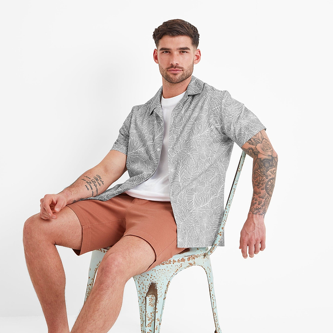 Otto Mens Short Sleeve  Shirt - Light Grey Tropical Print