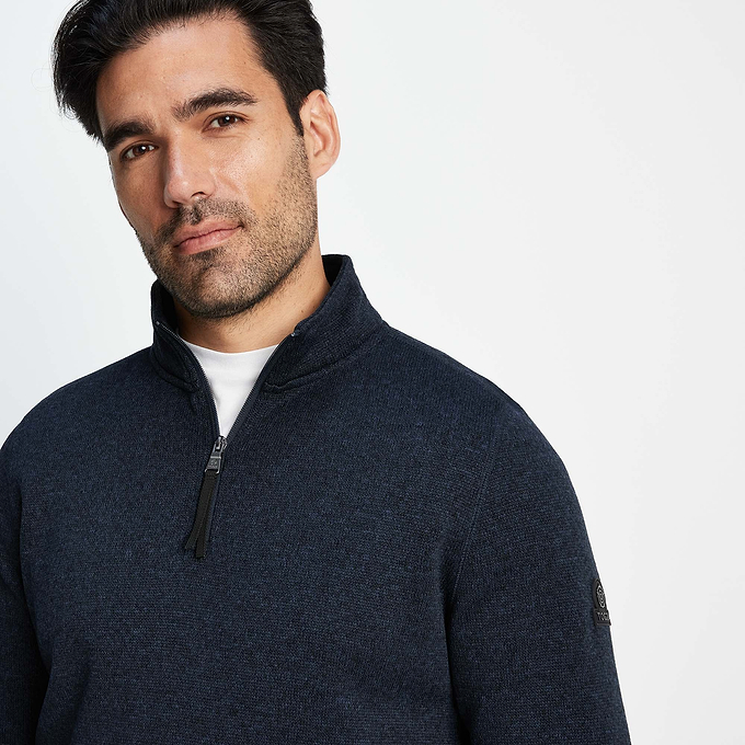 Pearson Mens Knitlook Quarter Zip Fleece - Dark Indigo Marl