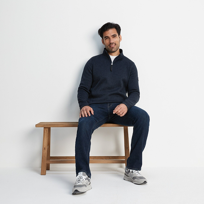 Pearson Mens Knitlook Quarter Zip Fleece - Dark Indigo Marl