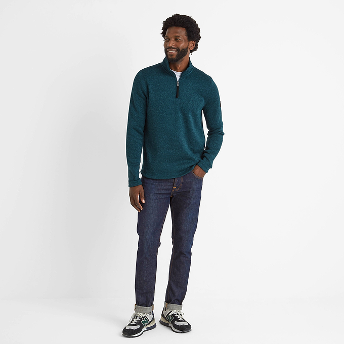 Pearson Mens Knitlook Fleece Zipneck - Petrol Green Marl